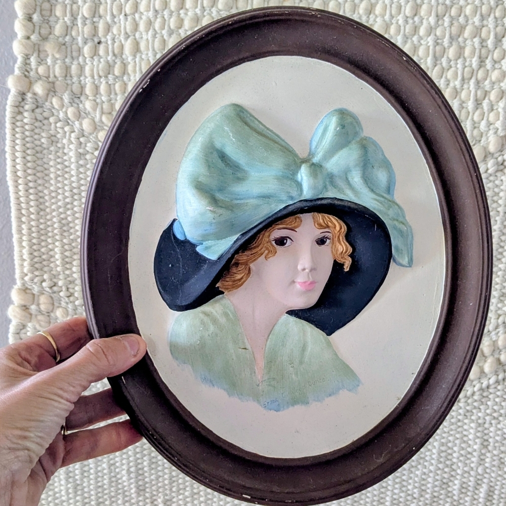 duncan ceramic wall art Victorian lady big hat